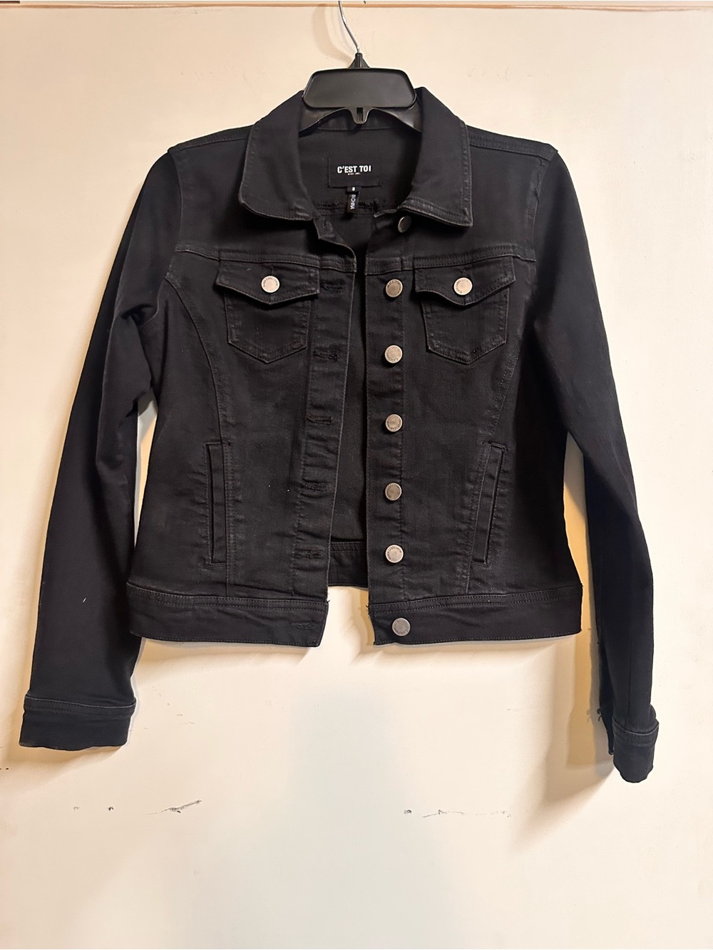 C'EST TOI Black Denim Jacket - Button-Front Jean Jacket